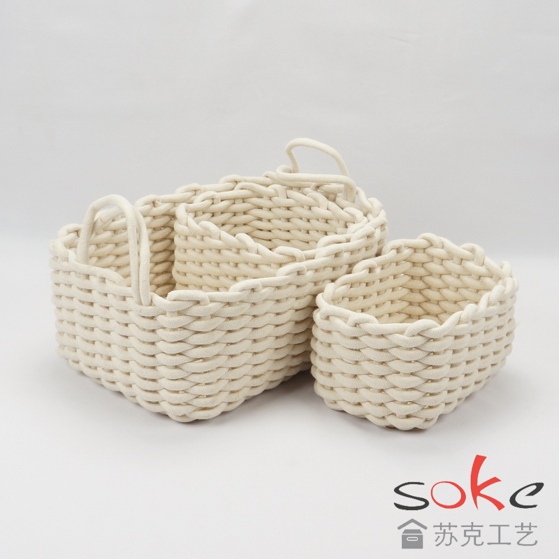 Cotton Rope Handmade Woven Baskets for Storage, Baskets for Organizing, Pantry Bedroom, Bathroom ,Living Room, Set of 3