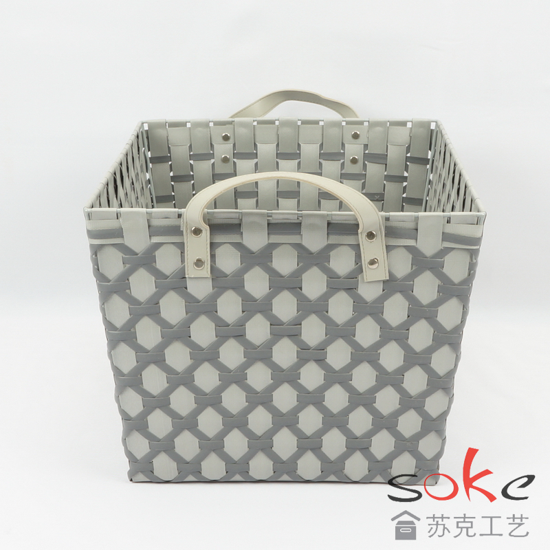 PE Woven Strap Storage basket with Metal Frame