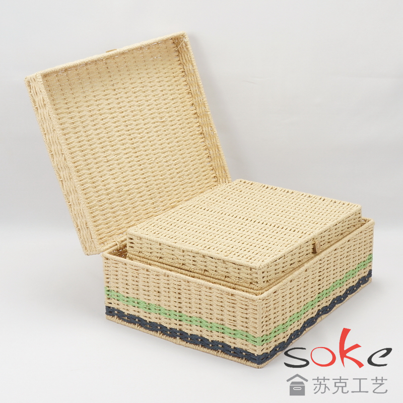 Paper String Hand-made Storage Basket with Lid