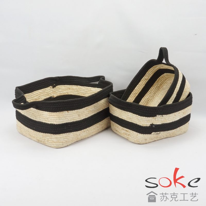Corn Husk And Cotton Rope Woven Storage Basket