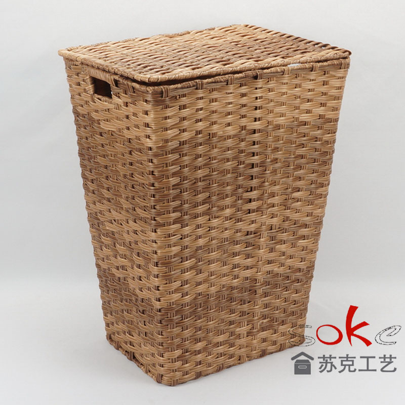PE rattan laundry basket with cut handle