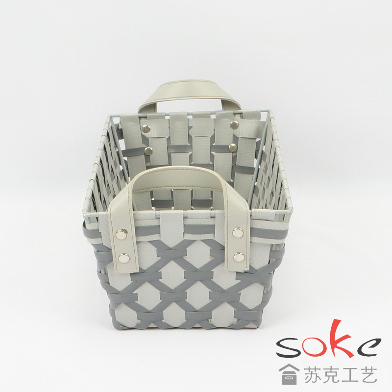 PE Woven Strap Storage basket with Metal Frame