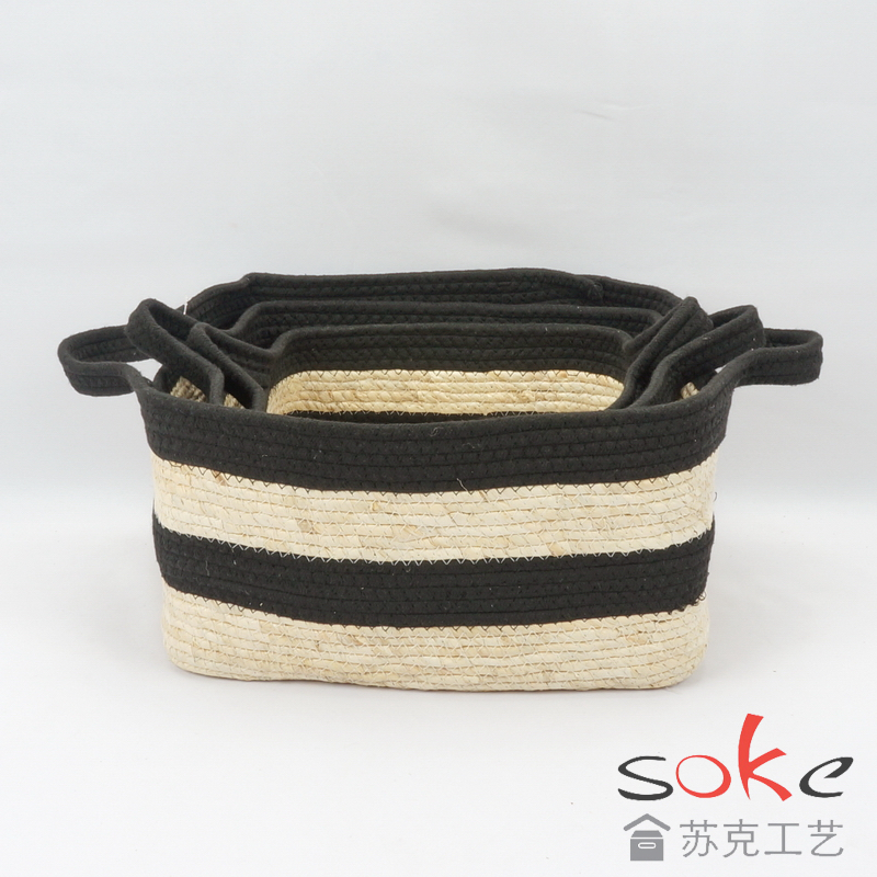 Corn Husk And Cotton Rope Woven Storage Basket