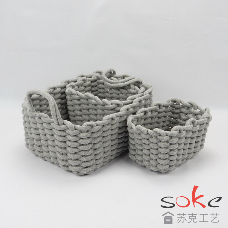 Cotton Rope Handmade Woven Baskets for Storage, Baskets for Organizing, Pantry Bedroom, Bathroom ,Living Room, Set of 3